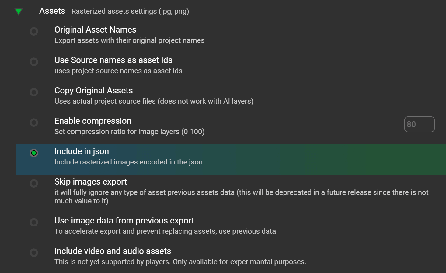 Assets settings