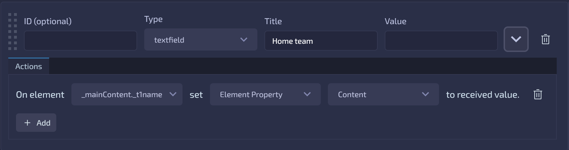 Template Definition Builder's expanded Field with Actions