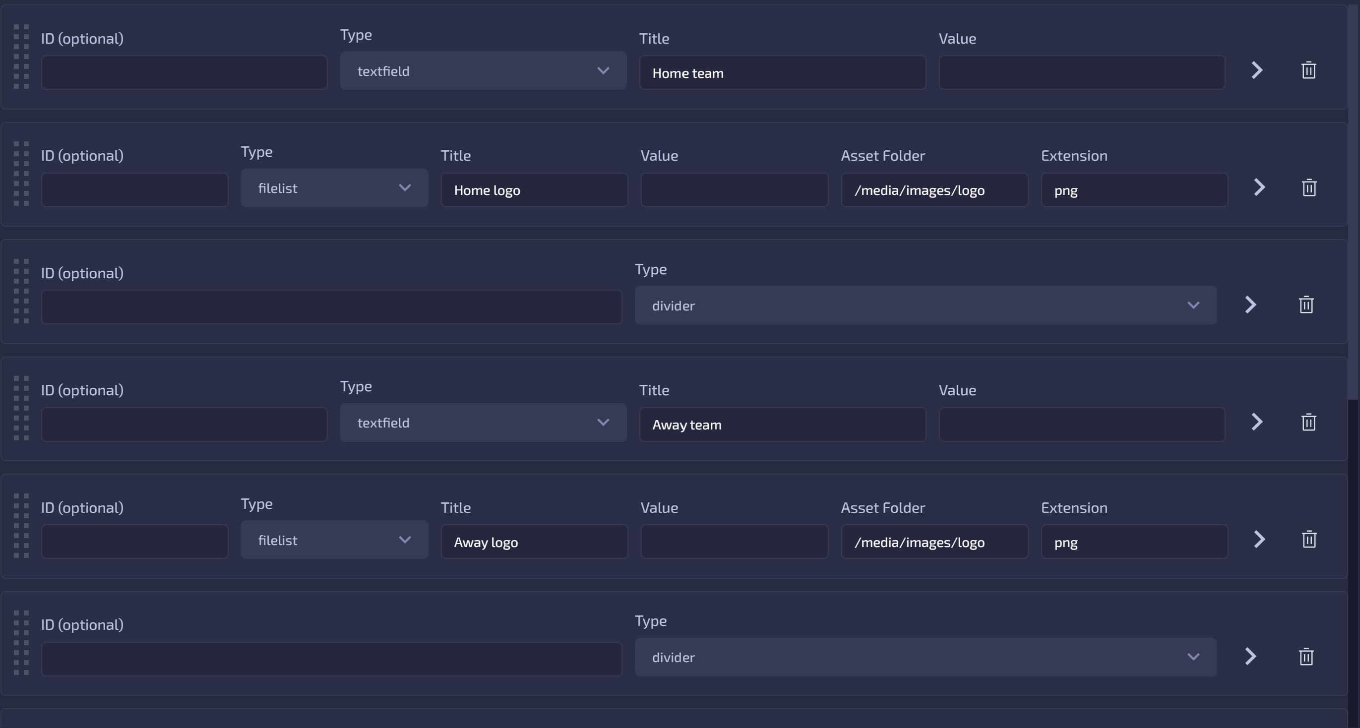 Template Definition Builder's Fields