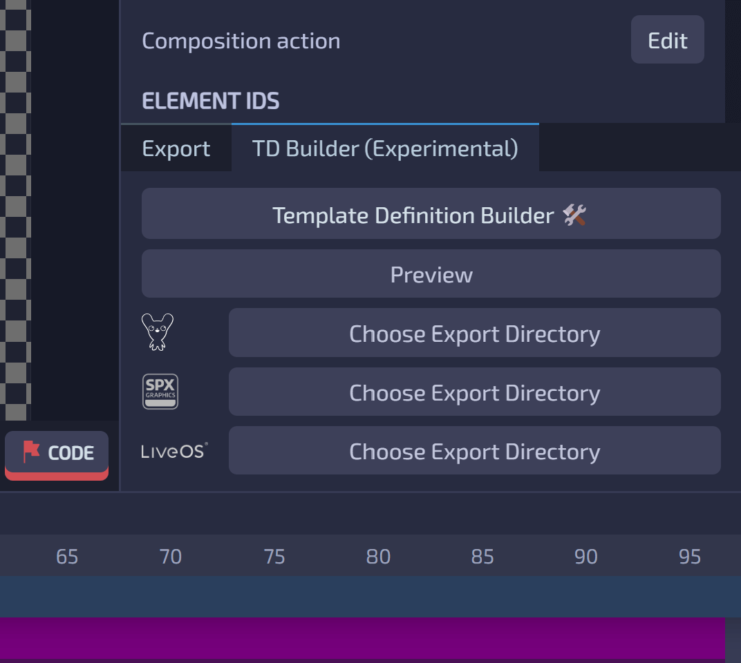 Template Definition Builder tab in the Export panel