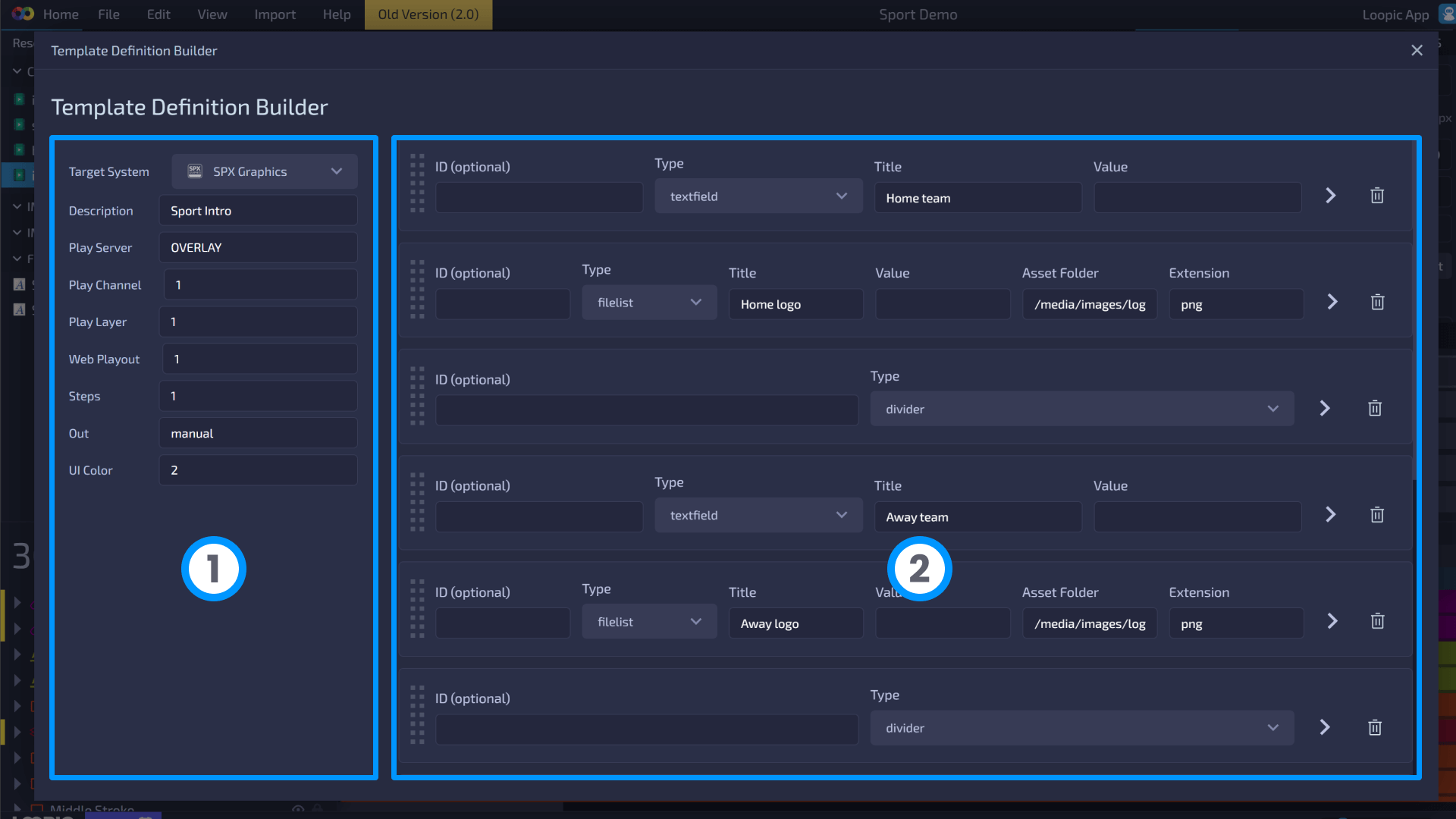 Template Definition Builder's General Template Definition